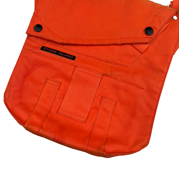 Stone Island 2000s Orange Nylon Multi Pocket Spellout Vintage Side Bag