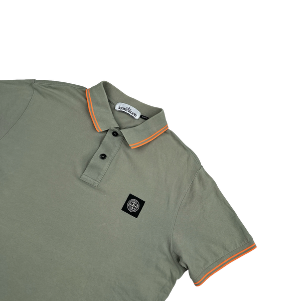 Stone Island 2018 Green Orange Piped Short Sleeve Polo Shirt - XL