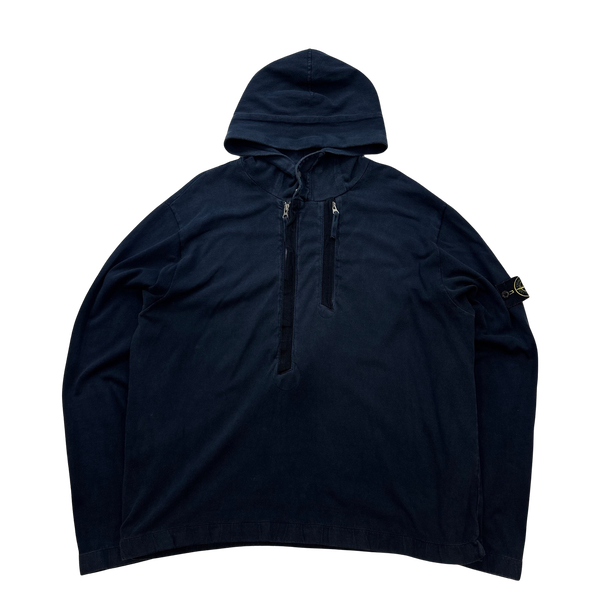 Stone Island 2002 Navy Cotton Quarter Zip Pullover Hoodie