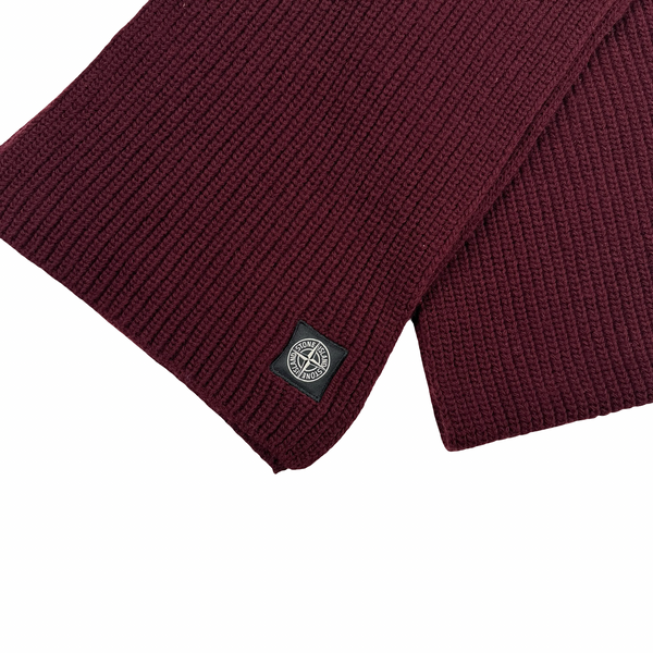 Stone Island 2018 Burgundy Ribbed Wool Scarf