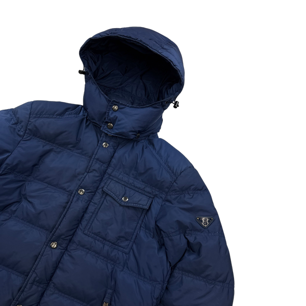 Prada Blue Triangle Logo Zipped Puffer Jacket - Medium