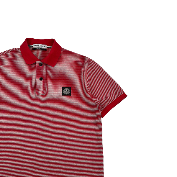 Stone Island Red Striped Cotton Polo Top - Large