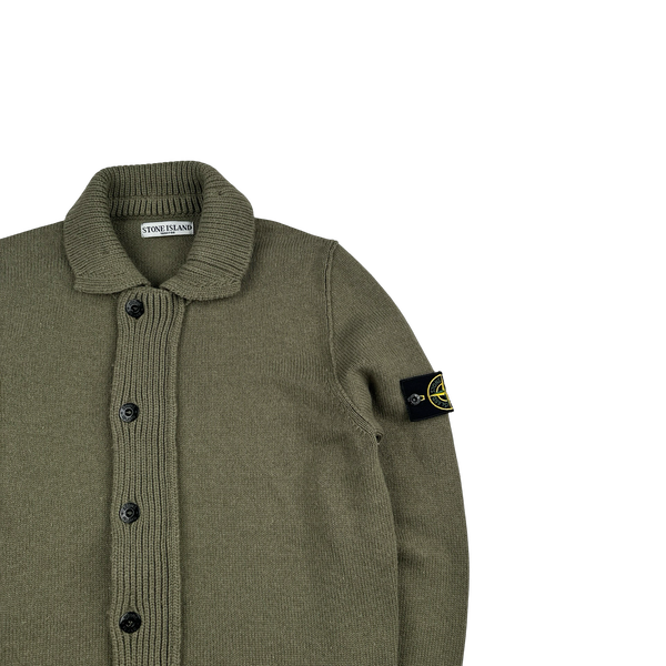 Stone Island 2009 Khaki Wool Buttoned Knit Jumper - Large