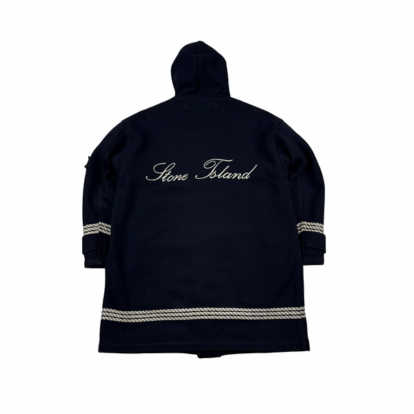 Stone Island 1988 Spellout Black Montgomery Duffle Coat - Large