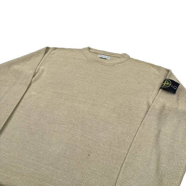 Stone Island 2001 Vintage Oatmeal Cotton Knit Pullover Jumper - Medium