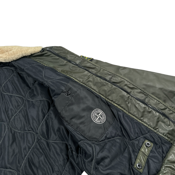 Stone Island 2015 Dark Green Mussola Gommata Sherling Flight Jacket - Medium