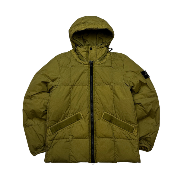 Stone Island Chartreuse Down Garment Dyed Crinkle Puffer Jacket - Small