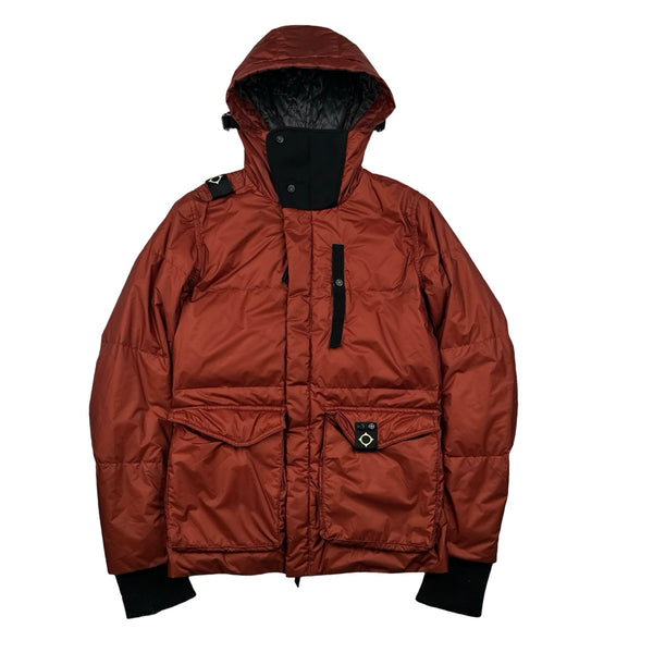 Ma Strum Rust Orange Rip Stop Nylon Quilted Puffer Jacket - Small