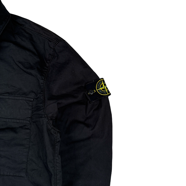 Stone Island 2023 Black Supima Cotton Twill Zipped Overshirt - Large
