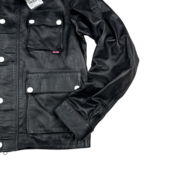 Belstaff Black Multi Pocket Leather Zipped Lightweight Jacket - XL
