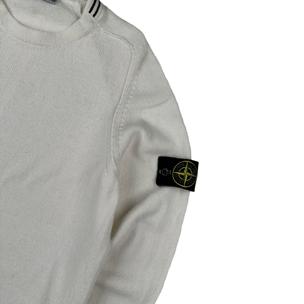 Stone Island 2006 White Knitted Crewneck Jumper - Medium
