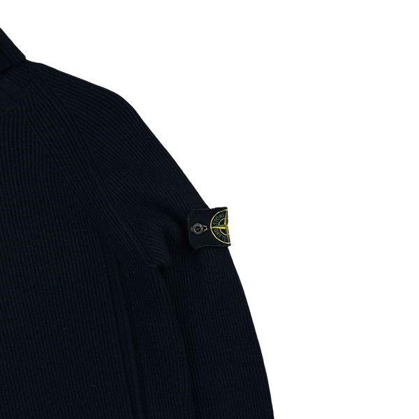 Stone Island 2019 Navy Wool Ribbed Roll Neck Knit - Small