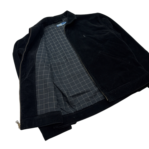 Ralph Lauren Black Corduroy Cotton Lined Harrington Jacket - Medium