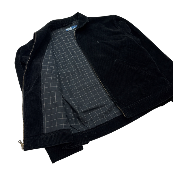 Ralph Lauren Black Corduroy Cotton Lined Harrington Jacket - Medium