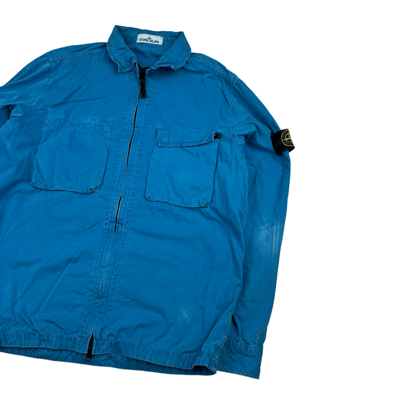 Stone Island 2018 Light Blue Cotton Zipped Overshirt - XL