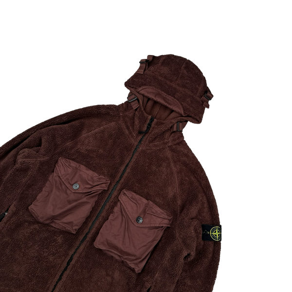 Stone Island 2021 Burgundy Teddy Fleece Zipped Jacket - XXL