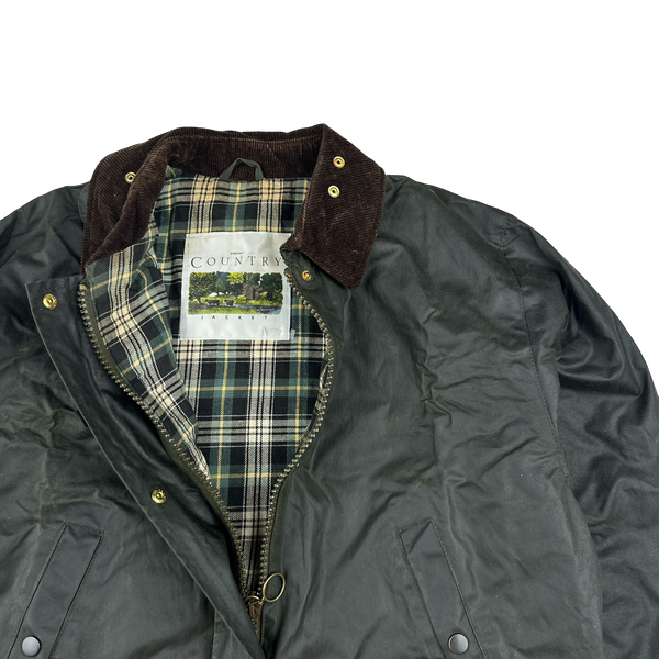 St Michael Dark Green Cotton Flannel Lined Wax Country Field Jacket - Medium