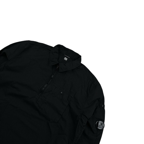 CP Company Black Cotton Quarter Zipped Overshirt - Small
