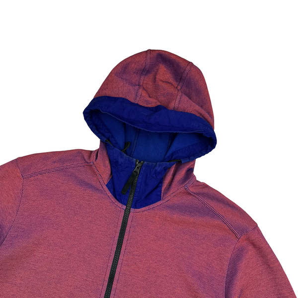 Stone Island 2016 Red Iridescent Ribbed Zip Up Hooded Jumper - XXL
