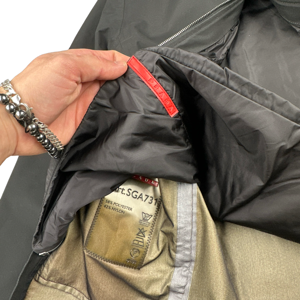 Prada Black Racoon Fur Hood Goretex Parka Jacket - Large