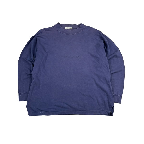 Stone Island 90s Navy Spellout Vintage Pullover - Large
