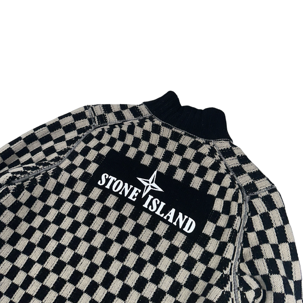 Stone Island 2010 Chequered Reversible Wool Knit Sample Zip Up Jumper VERY RARE - Large