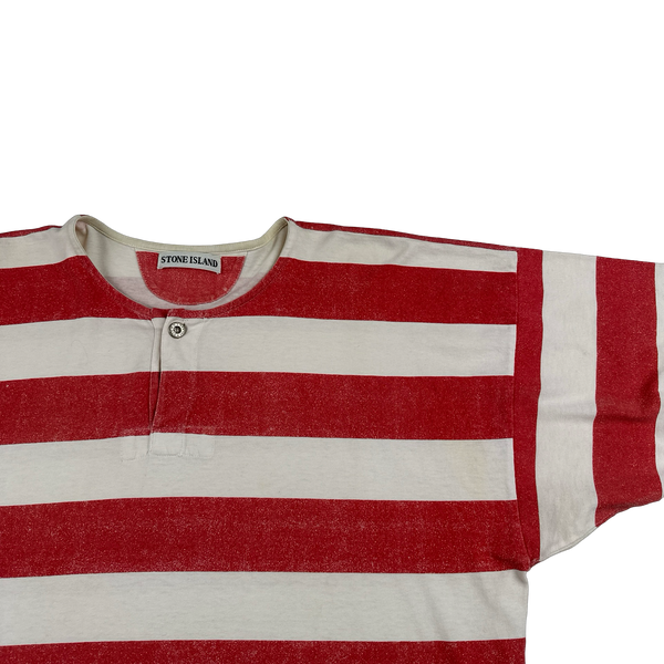Stone Island Vintage 80's Cotton Red Striped Marina Reflective T Shirt - Large