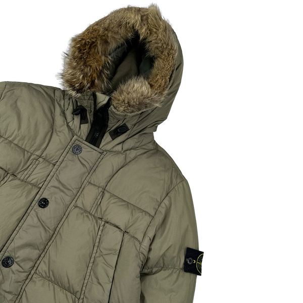 Stone Island 2015 Fur Trim Brown Crinkle Reps Puffer Jacket - Medium