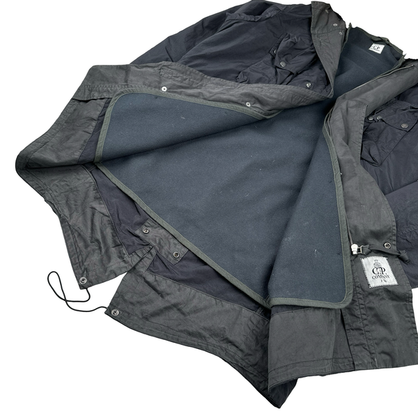 CP Company Black Shearling Lined Hood Parka Multi Pocket Jacket - Medium
