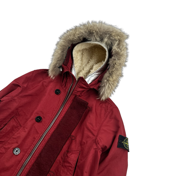Stone Island 2015 Silver Sherling Liner Coyote Fur Hood David TC Jacket - Small