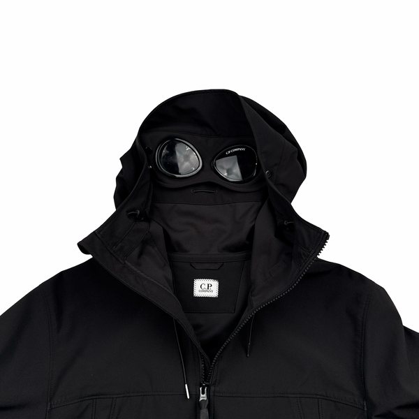 CP Company Black Soft Shell R Goggle Hooded Zipped Jacket - Medium