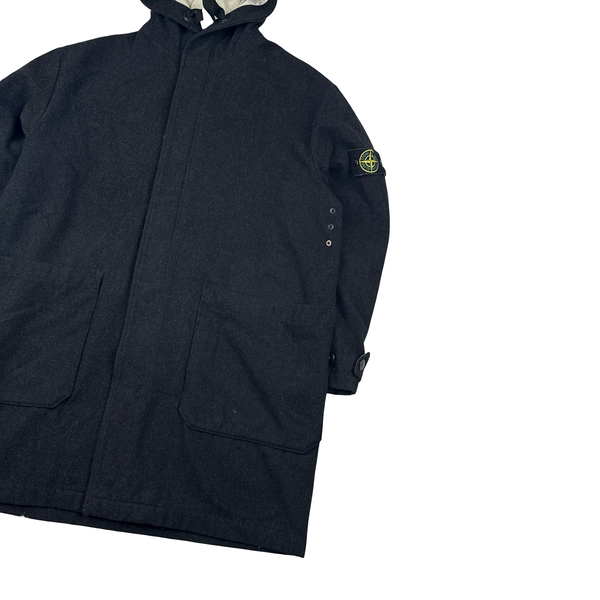 Stone Island 1998 Navy Vinatge Wool Long Parka Jacket - Large