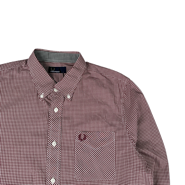 Fred Perry Burgundy Gingham Buttoned Shirt - Large