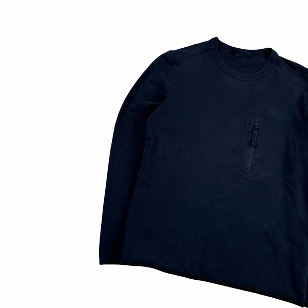 Stone Island Navy Ghost Cotton Chest Zip Crewneck Jumper - Medium