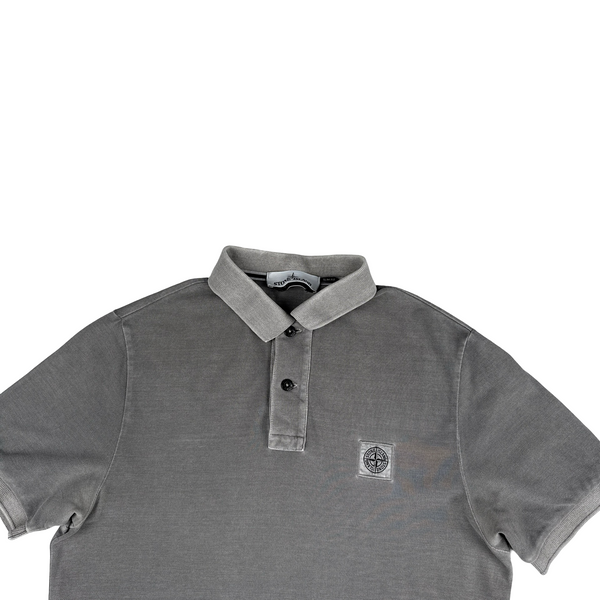 Stone Island Garment Dyed Grey Polo Shirt - Small