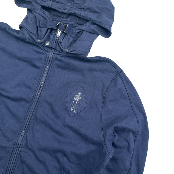 CP Company Navy Spellout Buckle Removable Hood Zip Up Hoodie - 3XL