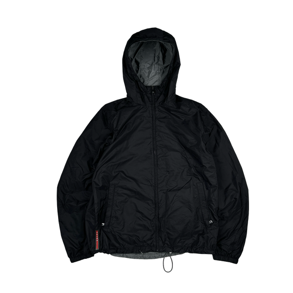 Prada Grey/Black Red Tab Reversible Nylon Windbreaker Hooded Jacket - 3XL