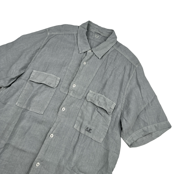 CP Company Grey Lino Flax Short Sleeved Shirt - XL