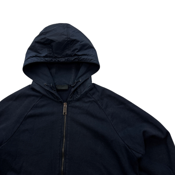 Prada Navy Nylon Metal Panel Cotton Hoodie - Small