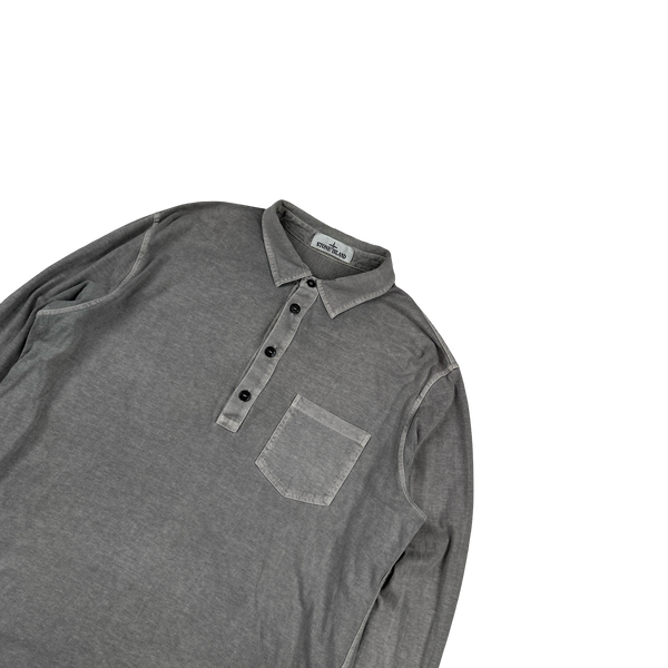 Stone Island Grey Cotton Long Sleeve Polo Shirt - XL