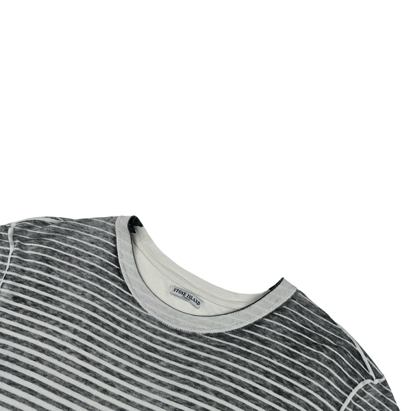 Stone Island 2009 Grey Striped Gradient Spellout T Shirt - Large