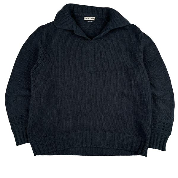 Stone Island 1998 Grey Vintage Cotton Chenille Knit Collared Jumper - XL