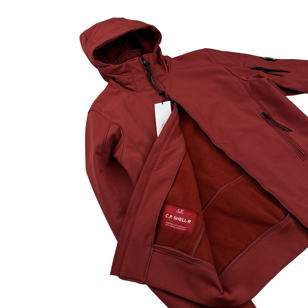 CP Company Red Soft Shell R Fleece Lined Hooded Jacket - Small