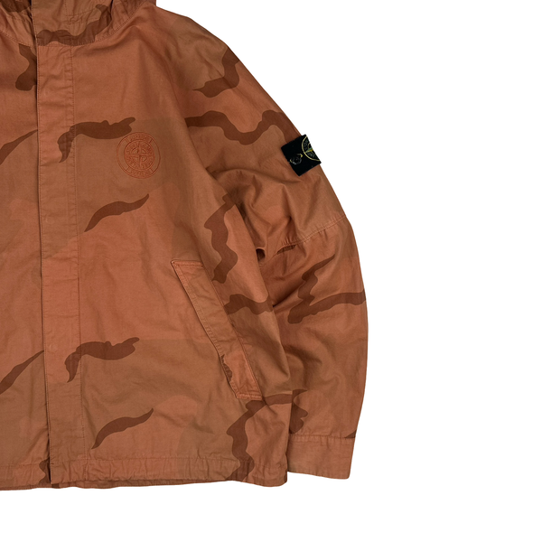 Stone Island Supreme 2019 Orange Brushed Cotton Camo Riot Mask Jacket - Medium