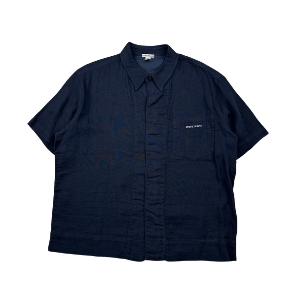 Stone Island Vintage 2001 Navy Short Sleeve Linen Buttoned Shirt - XL