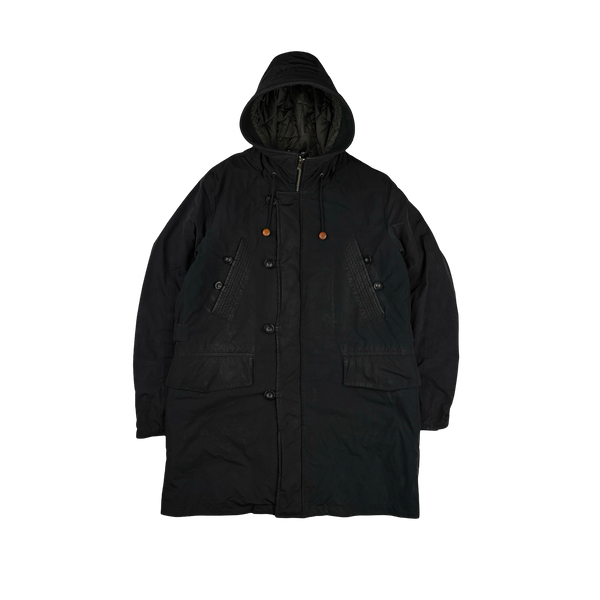 CP Company 2010 Black Nylon Down Filled Quilted Long Puffer Jacket - Large