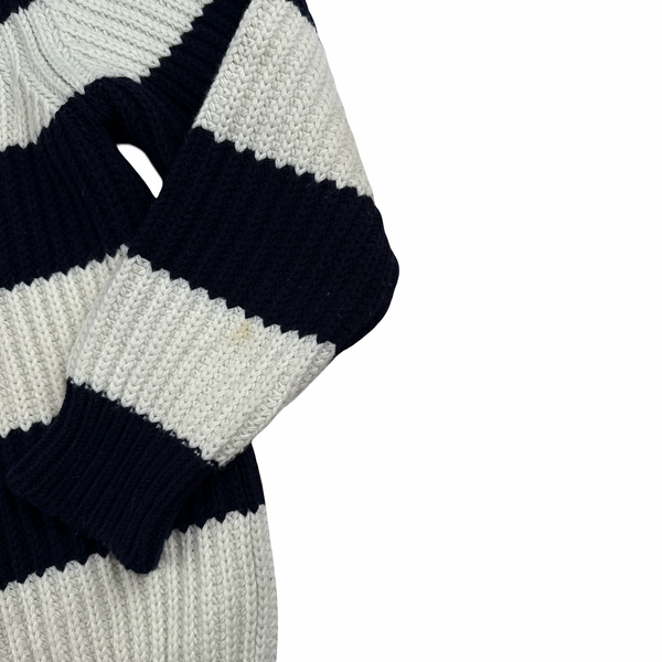 Paul & Shark Navy White Stripped High Neck Wool Blend Jumper - Large
