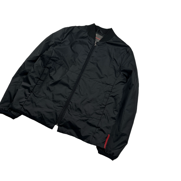 Prada Black Nylon Padded Bomber Jacket - XL