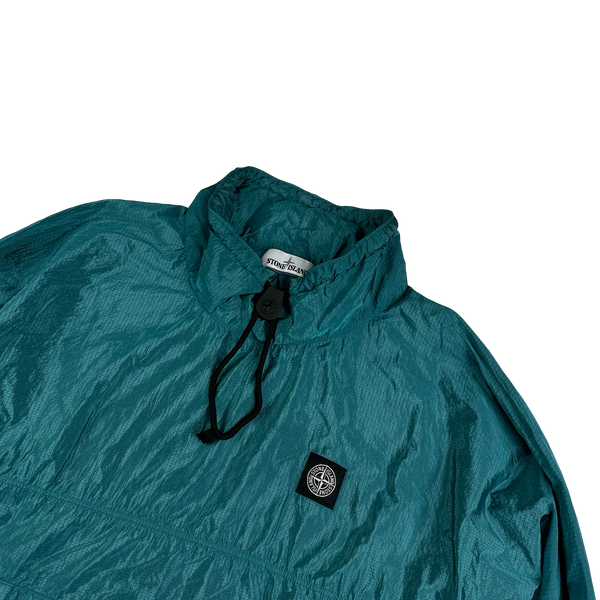 Stone Island 2020 Blue Garment Dyed Nylon Metal Rip Stop Smock - Large