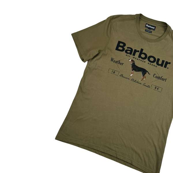 Barbour Khaki Spellout Short Sleeve T Shirt - Medium